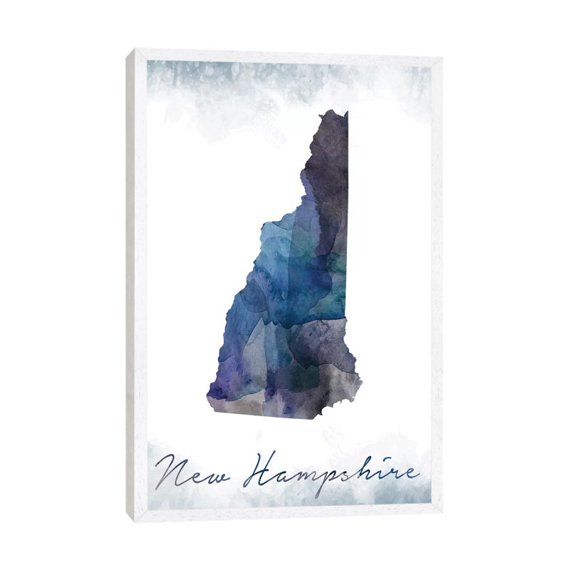 New Hampshire State Bluish 1 Piece Wall Art on Canvas, 66.04cm H x 45.72cm W x 3.81cm D, White Framed