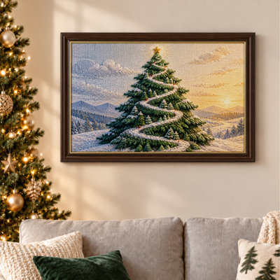 Art mural sur toile tricoté avec étoile dorée et montagnes enneigées