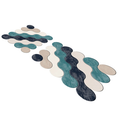 Ensemble de luxueux tapis de bain (2 pièces), bleu, 19,7 po x 23,6 po et 23,6 po x 39,4 po | 100% polyester, 1300 g / m², hauteur des poils de 0,4 pouce | Dessous antidérapant, antibactérien, lavable à la machine | Parfait pour les salles de bain élégantes et le confort sous les pieds