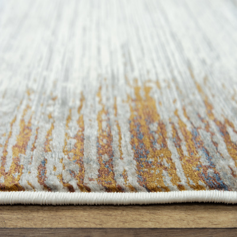 Tapis abstrait ivoire / gris / orange Janeil, Rectangle 5 pi 3 po x 7 pi 6 po