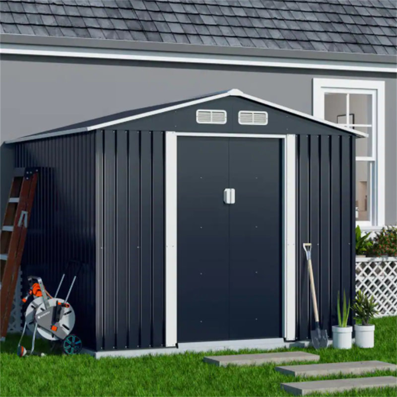 Remise de rangement en métal, Gris foncé, L 100,8 po x P 80,4 po x H 75,59 po
