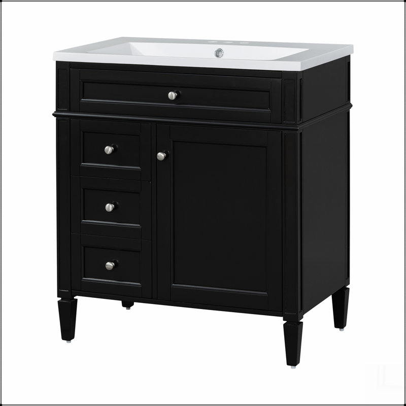 Meuble-lavabo de salle de bain avec lavabo supérieur, meuble de rangement moderne avec 2 tiroirs et un tiroir basculant, meuble-lavabo simple