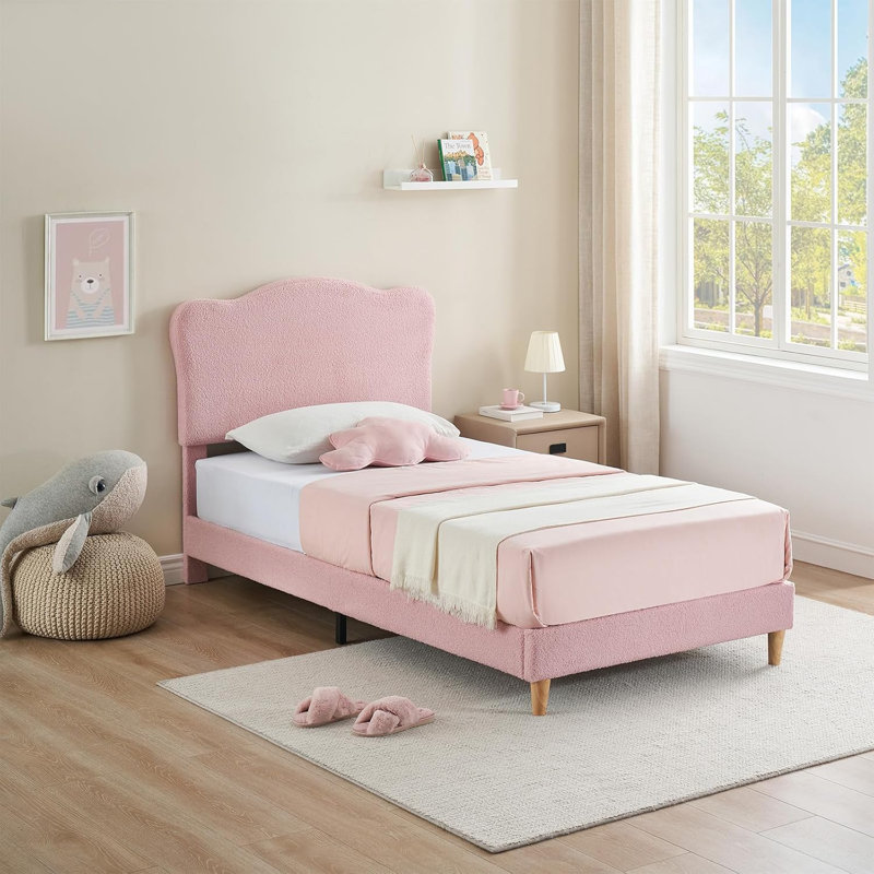 Velvet Bed Frame for Kids with Upholstered Headboard, Wood Slats & Metal Platform, No Box Spring Needed, Easy Assembly, Quiet Design
