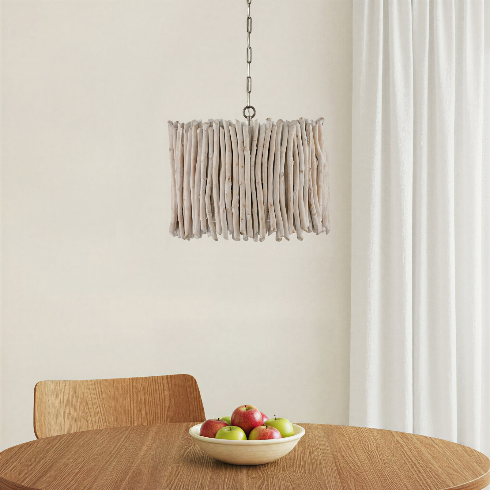4 Light Solid Wood Dimmable Pendant