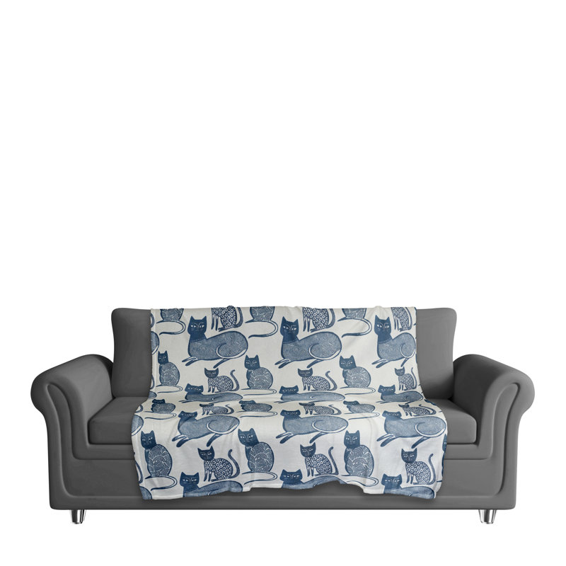 Hand Woven Throw Blanket, Blue/Cream Cat