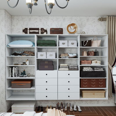 White Modular Closet Organizer System 8 drawers and 18 shelves