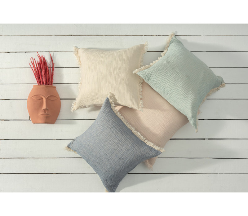 Coussin à fermeture à glissière 100% coton 20 po x 20 po, Turquoise / bleu / coton crème