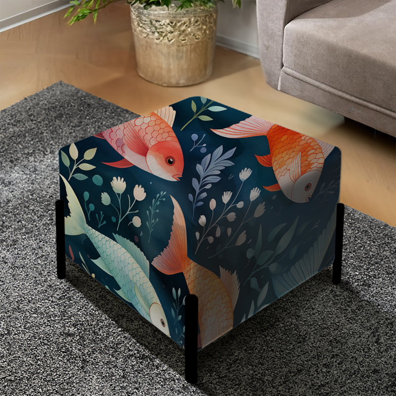 Watercolor Nishikigoi Japan Fish - Coastal Square Ottoman