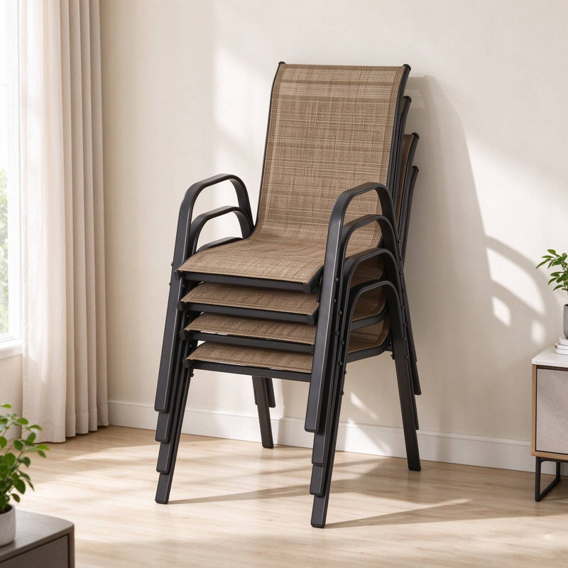 Ensemble de 4 chaises de patio empilables et respirantes pour l'extérieur, convenant à toutes les conditions météorologiques.