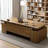 Brown L Shaped Solid Pine wood With side cabinets Executive Desk-446159679-446159665