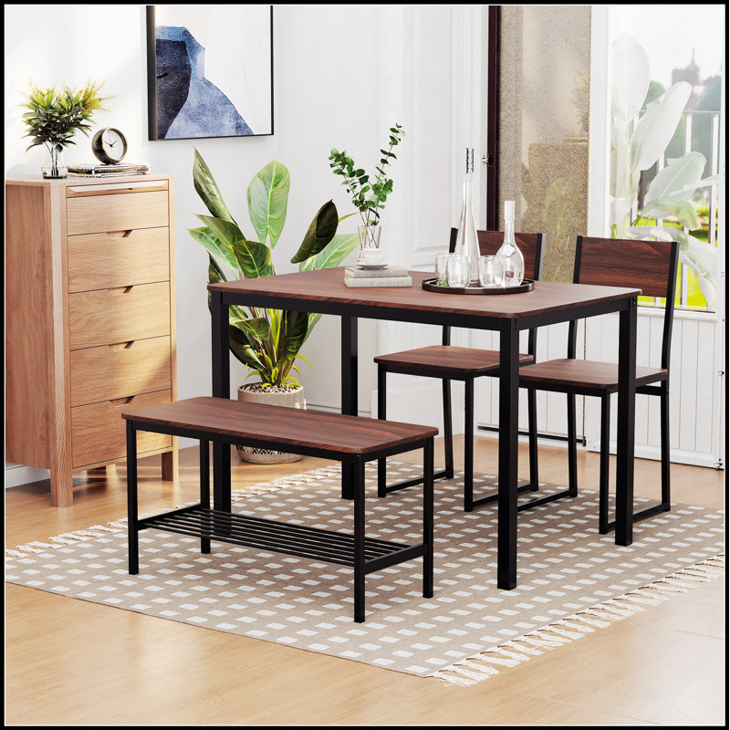 Ensemble de table de salle à manger 4 pièces avec banc et rangement, structure en acier durable pour les espaces compacts et les repas de famille