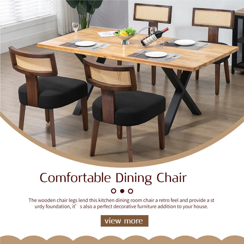 Caoimhan Fabric Side Chair Dining Chair, Black, Walnut