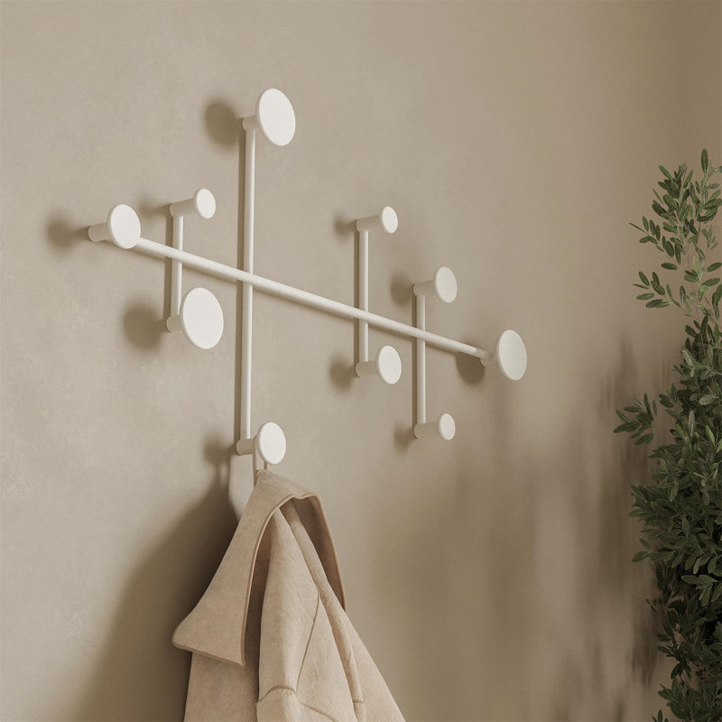 Stainless Steel 6 - Hook Coat Rack, White
