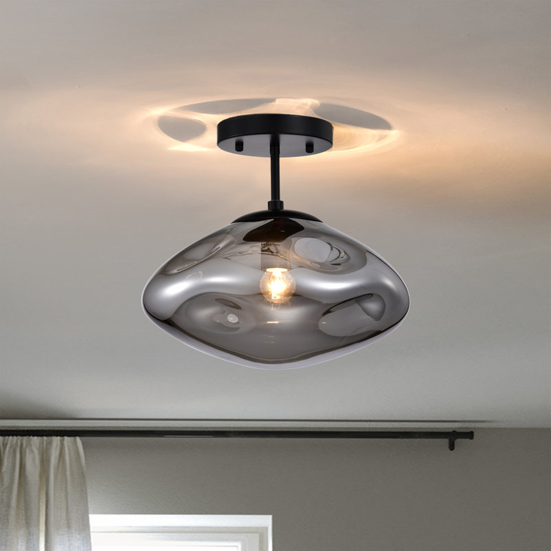 Einar Moulded Glass Shade Semi-Flushmount Ceiling Lamp, Smoke, Matte Black