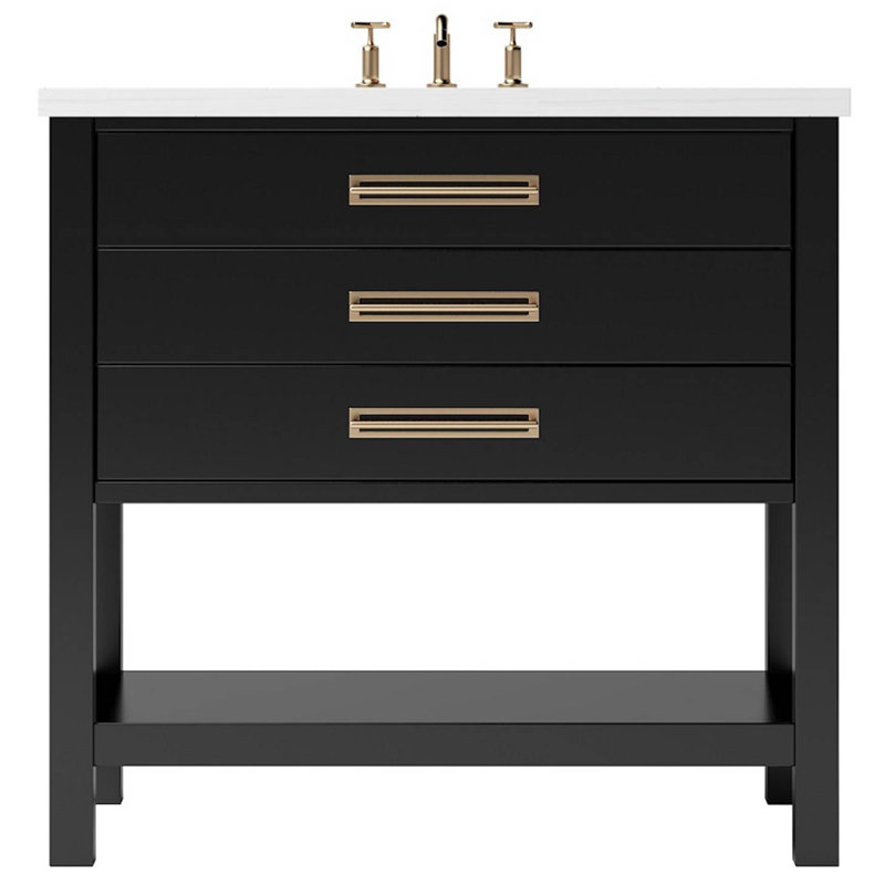 Kiawah Three-Drawer Single Bath Vanity, Noir, Satin Gold, 42"