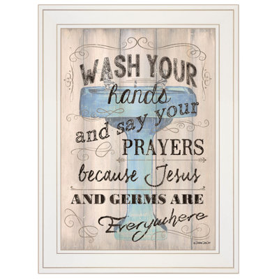 «Bathroom Humor» par Debbie DeWitt, reproduction encadrée prête à accrocher, cadre blanc