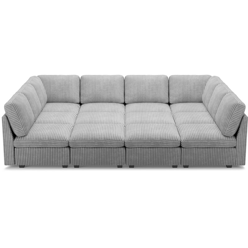 Divan-lit modulaire convertible Hutcheson, Velours côtelé gris