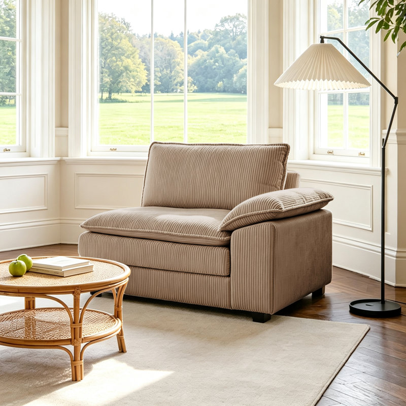 Chaise d'angle rembourrée Lauretta, Velours côtelé chameau