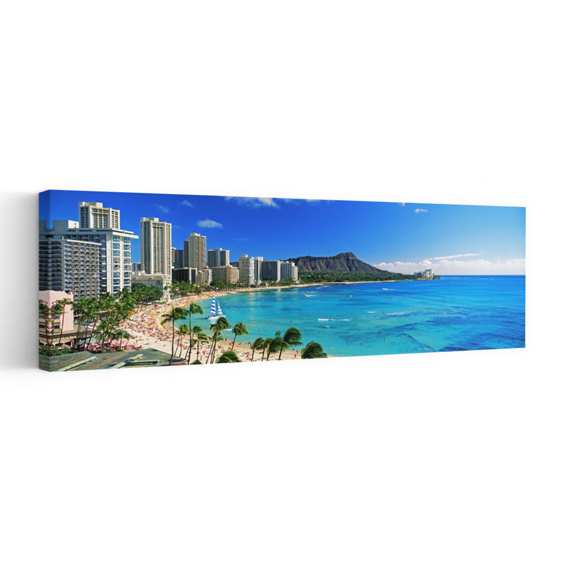 Palm Trees On The Beach Diamond Head Waikiki Beach Oahu Honolulu Hawaii USA by Chad Ehlers - Wrapped Canvas Panoramic Print