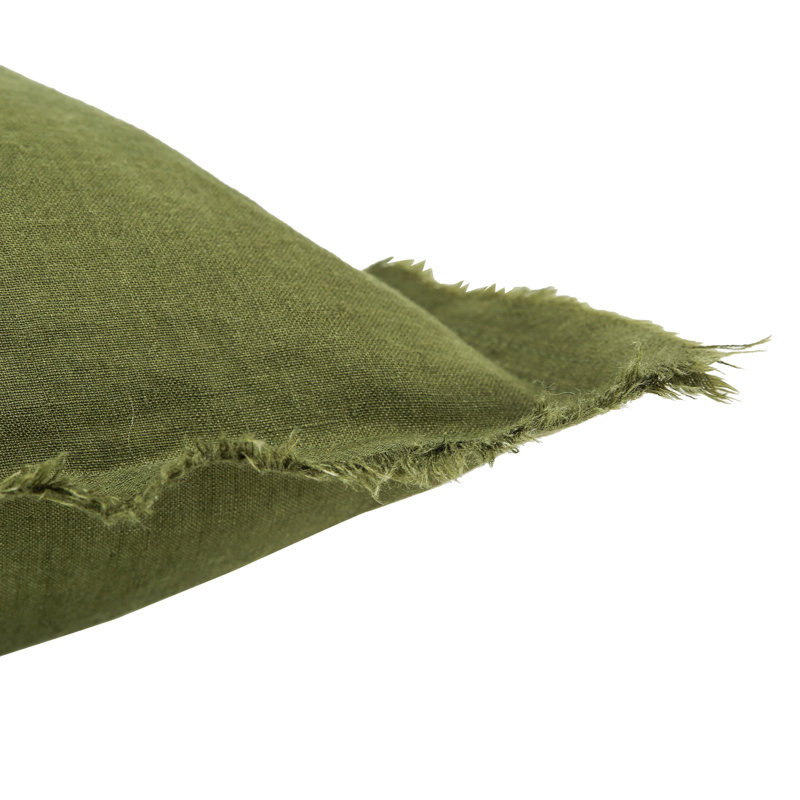 100%French Linen Handmade Fringe Euro Sham 26x26inch 2pcs, Green