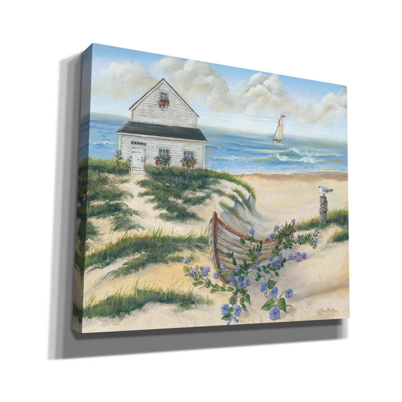 «Beach Cottage II» par Pam Britton, art mural sur toile, H 26 po x l 30 po x P 1,5 po