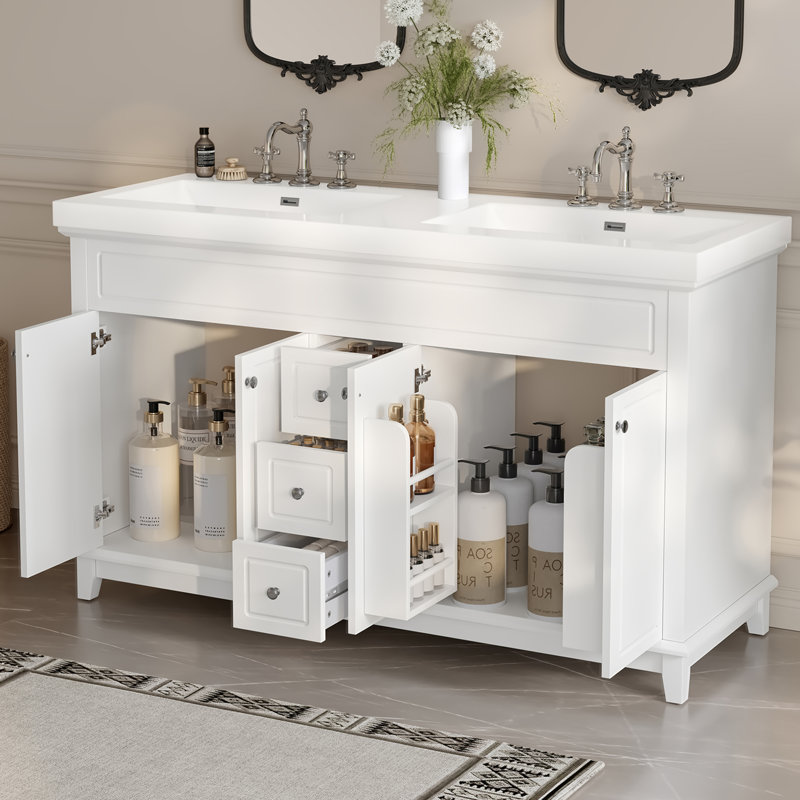 Meuble-lavabo double 60 po avec plateau en résine