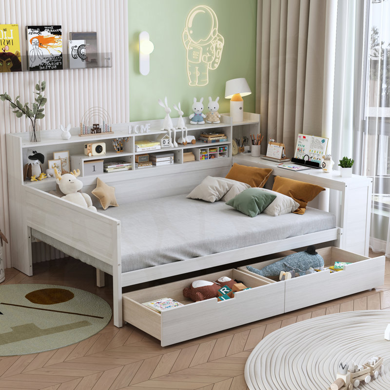 Daytonon en bois pleine grandeur avec tablettes de rangement, Antonin multifonctionnel avec deux tiroirs et bureau d'étude
