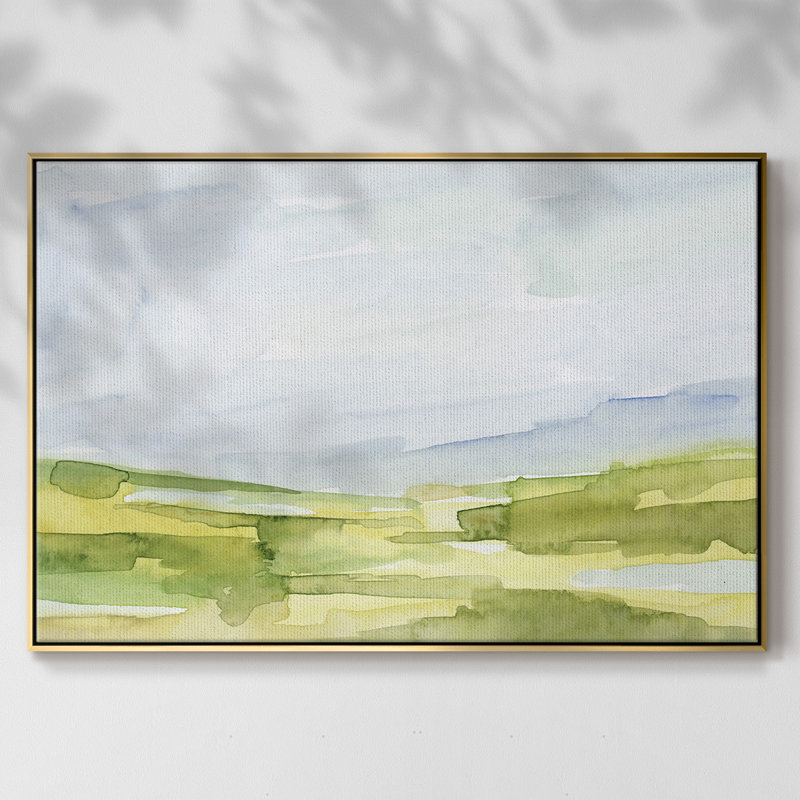 Watery Lowlands IV, H 27 po x l 41 po x P 2 po, Toile avec cadre flottant or