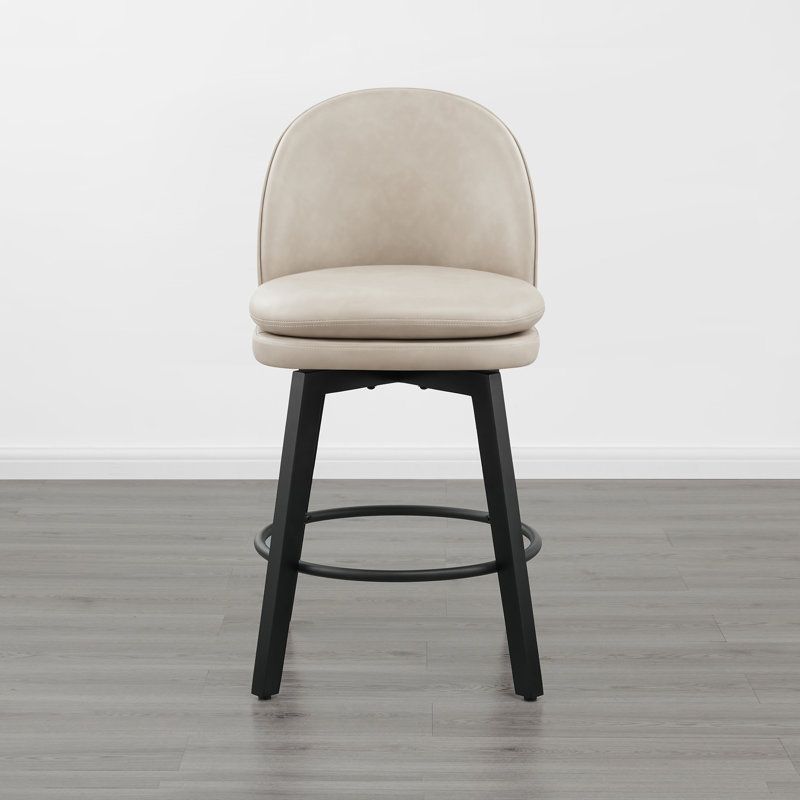 Beige Faux Leather Swivel Counter Height Bar Stool