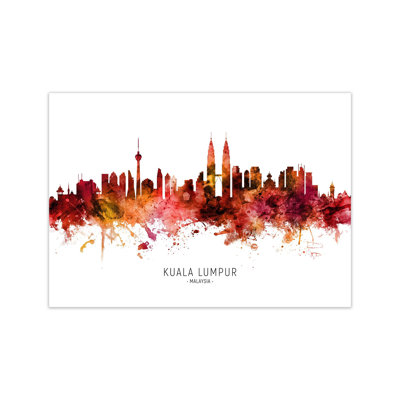 Kuala Lumpur Malaysia Skyline Red City Name by Michael Tompsett - Print