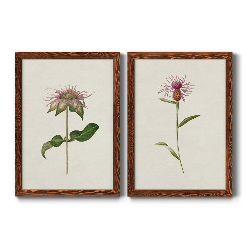 Mauve jardin fleurs V, toile encadrée de qualité supérieure - prête à être accrochée, Toile avec cadre en noyer