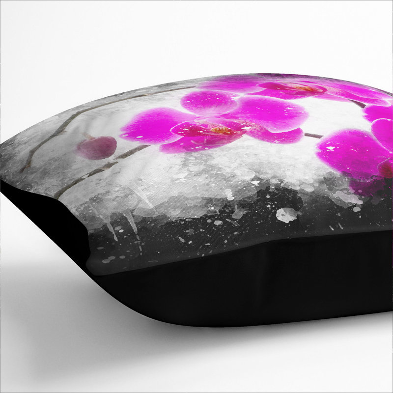 Orchid Flowers Vol.2 Square Throw Cushion, 55cm H x 55cm W x 20cm D, Black