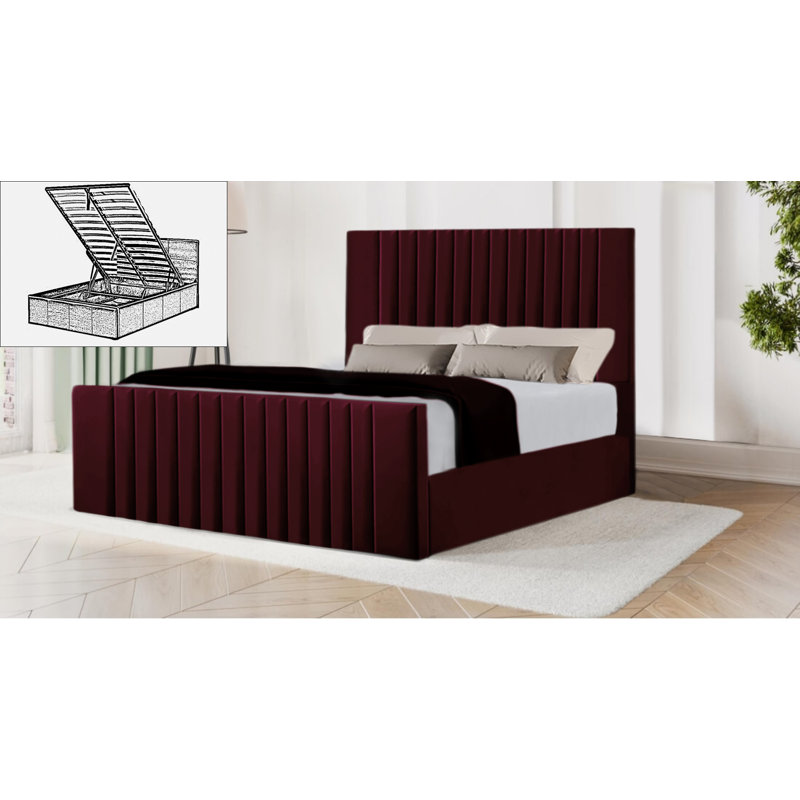 Bastri Storage Bed, Double (135 x 190 cm), Burgundy