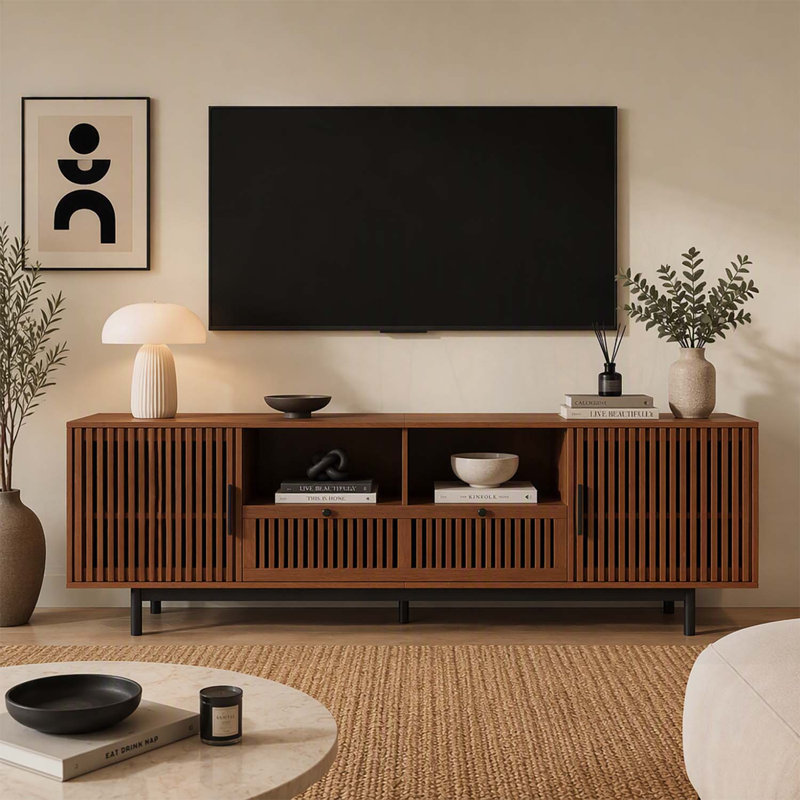 Meuble télé 78 pouces pour téléviseur de 85 po ou moins, meuble audio-vidéo avec gestion des câbles et charnières à fermeture en douceur