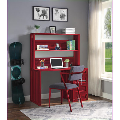 Writing Desks with Hutch, Industrial Iron Red 1-Door Storage, 60”H x 47”W x 24”D | Red | Iron