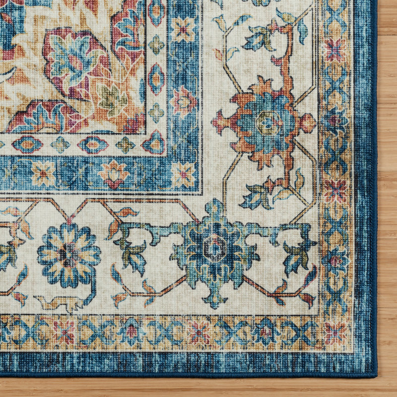 Tapis intérieur bleu et rouge Samira Tiefi, Rectangle 5 pi x 7 pi