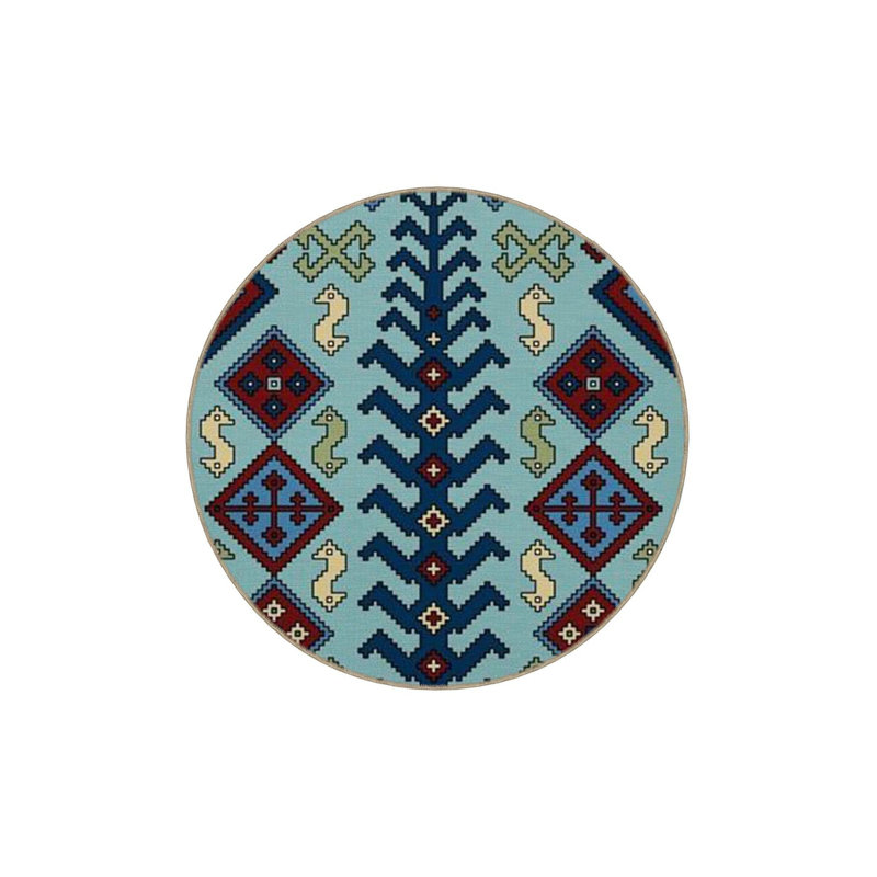 Tapis tissé bleu lavable à motif d'arbre traditionnel, Sous-tapis rectangulaire 5 pi 1 po x 7 pi 7 po inc