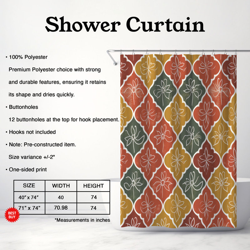 Dalmas Blossoming Art - Rideau de douche standard 1 pièce, H 74 po x l 71 po