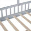 Lit plateforme simple en bois massif gris froid avec maisonnette pour chambre d'enfant avec sièges intégrés et solutions de rangement intégrées