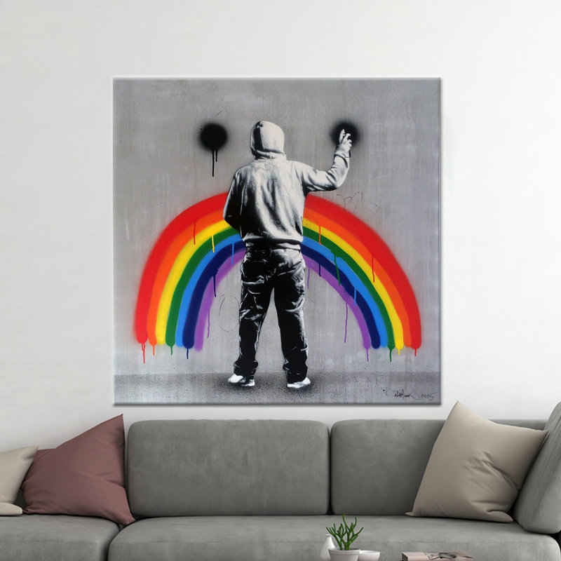 Sad Rainbow Graffiti Art - impression murale sur toile imprimée, 1P, H: 47,3 po x l: 47,3 po