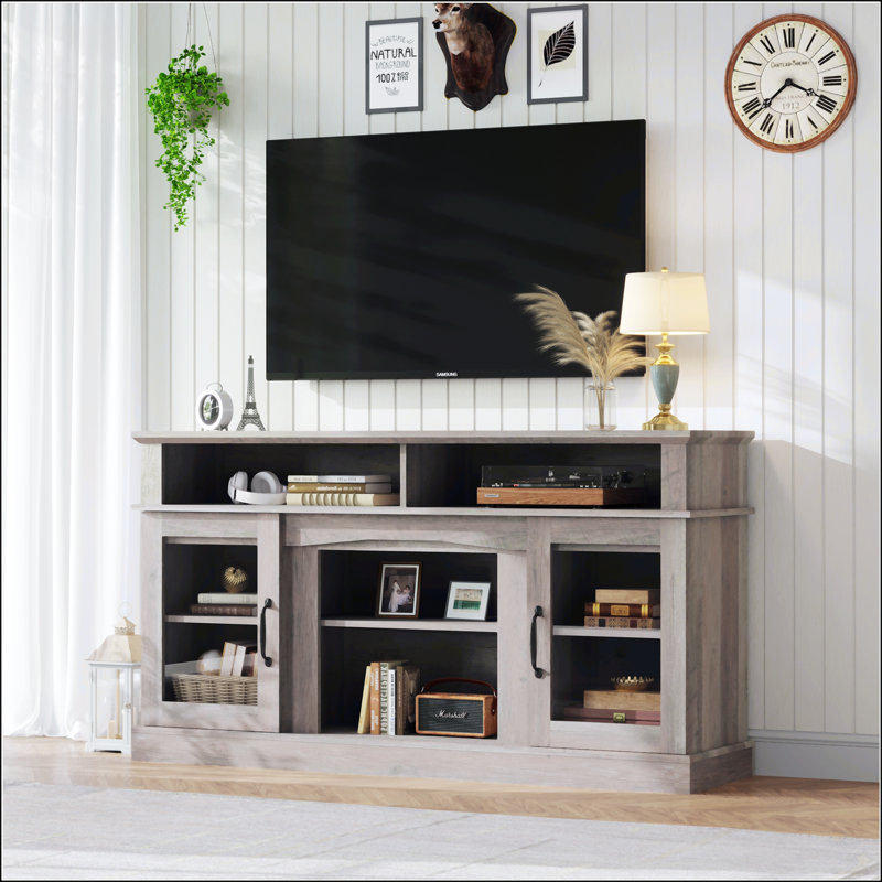 58 Inch TV Stand With Storage Cabinet And Shelves, Gray