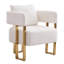Chaise blanche avec pattes en métal doré et revêtement en molleton mince pour un confort optimal. Style moderne, décoratif, stable et moelleux.