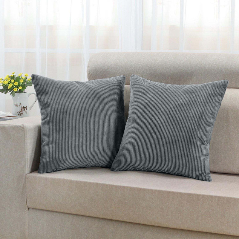 Square Pattern Cushion Cover-(Pack of 2), Grey Striped