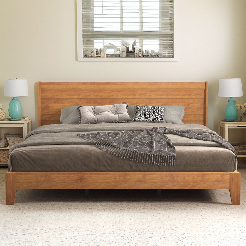 Branquinha Modern King Bed With Headboard, Amber Walnut, King