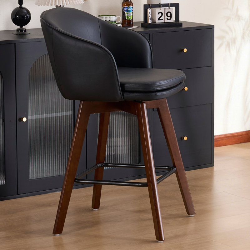 Tabouret de bar Allis Mid-Century, Similicuir noir, 1