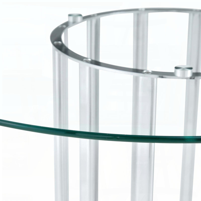Table de salle à manger ovale en verre trempé avec base double colonne argentée (71 po, sièges 6-8), Argent