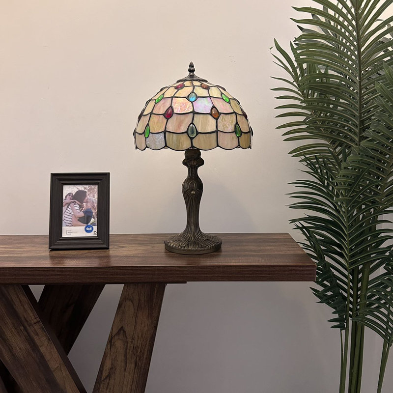 Glynnis Tiffany Table Lamp Gold Stained Glass Crystal Beans LED Bulb Included 12"W*12"D*19"H