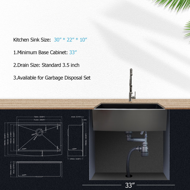 Kitchen Sink, 10" H x 22" W x 30" D