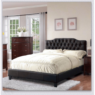 Black Faux Leather Gorgeous Bed 1Pc Bedframe Modern Tufted Upholstered Headboard Bedroom Furniture