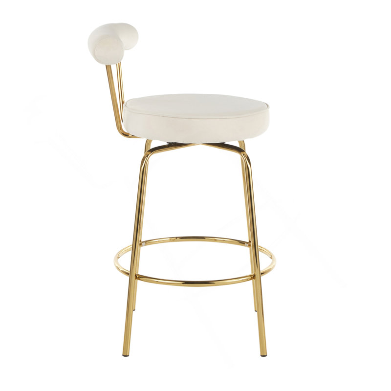 Tabouret de comptoir Rhonda Glam en métal doré et velours crème par Lumisource - ensemble de 2, Crème